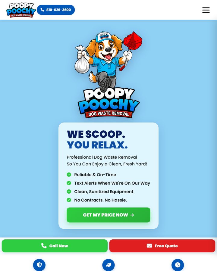 Poopy Poochy home page at tablet width